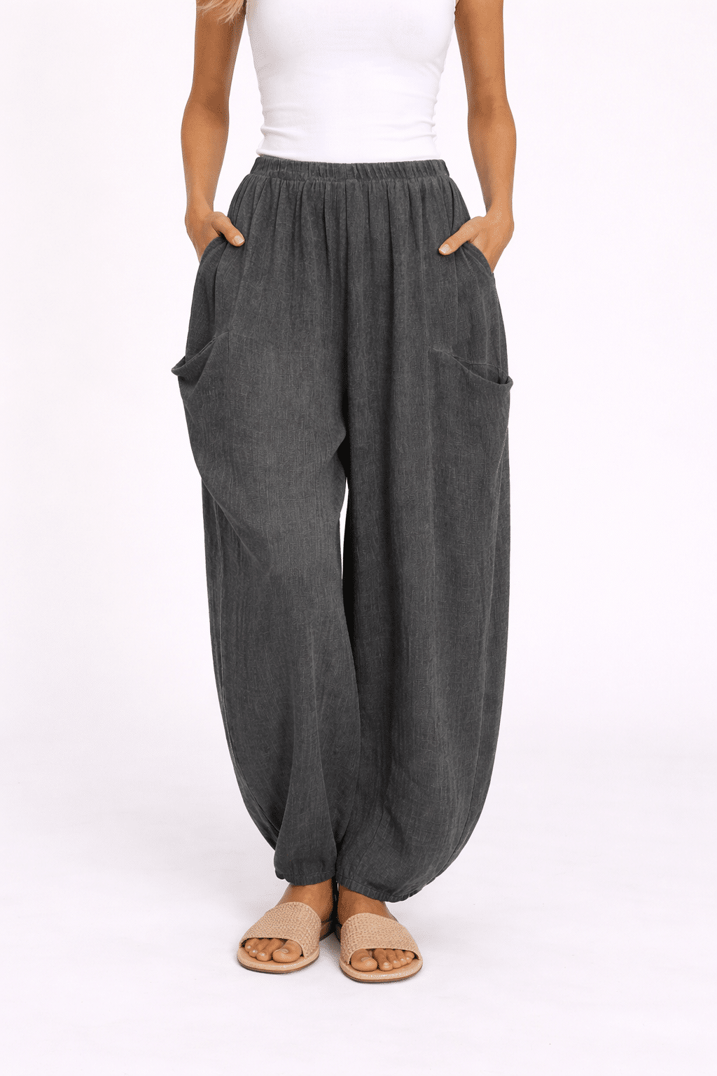 Delta Linen Mix Cocoon/Barrel Style Trousers 10-16 Sea Salt Collection - Image 2