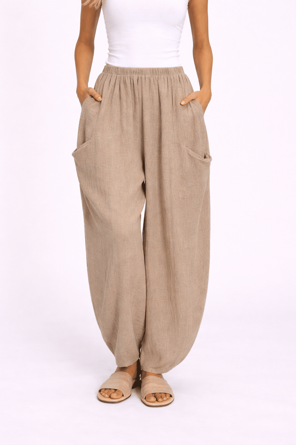 Delta Linen Mix Cocoon/Barrel Style Trousers 10-16 Sea Salt Collection - Image 4