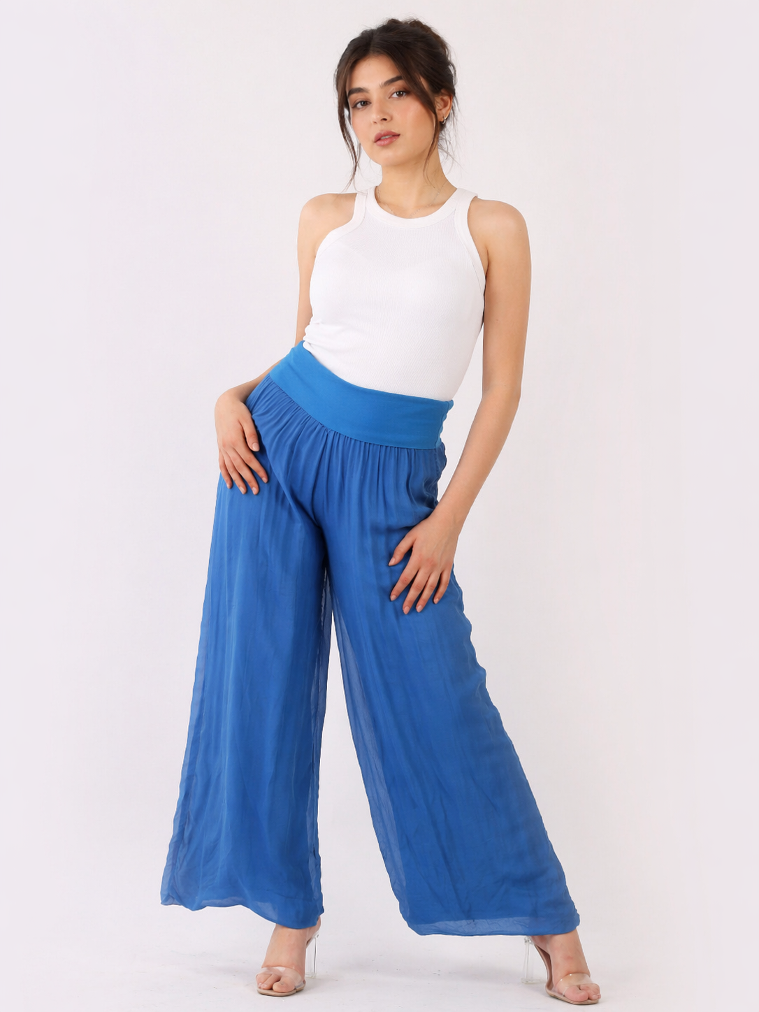 Leora Silk puffball Hem Floaty Trousers size 10-16 - Image 3
