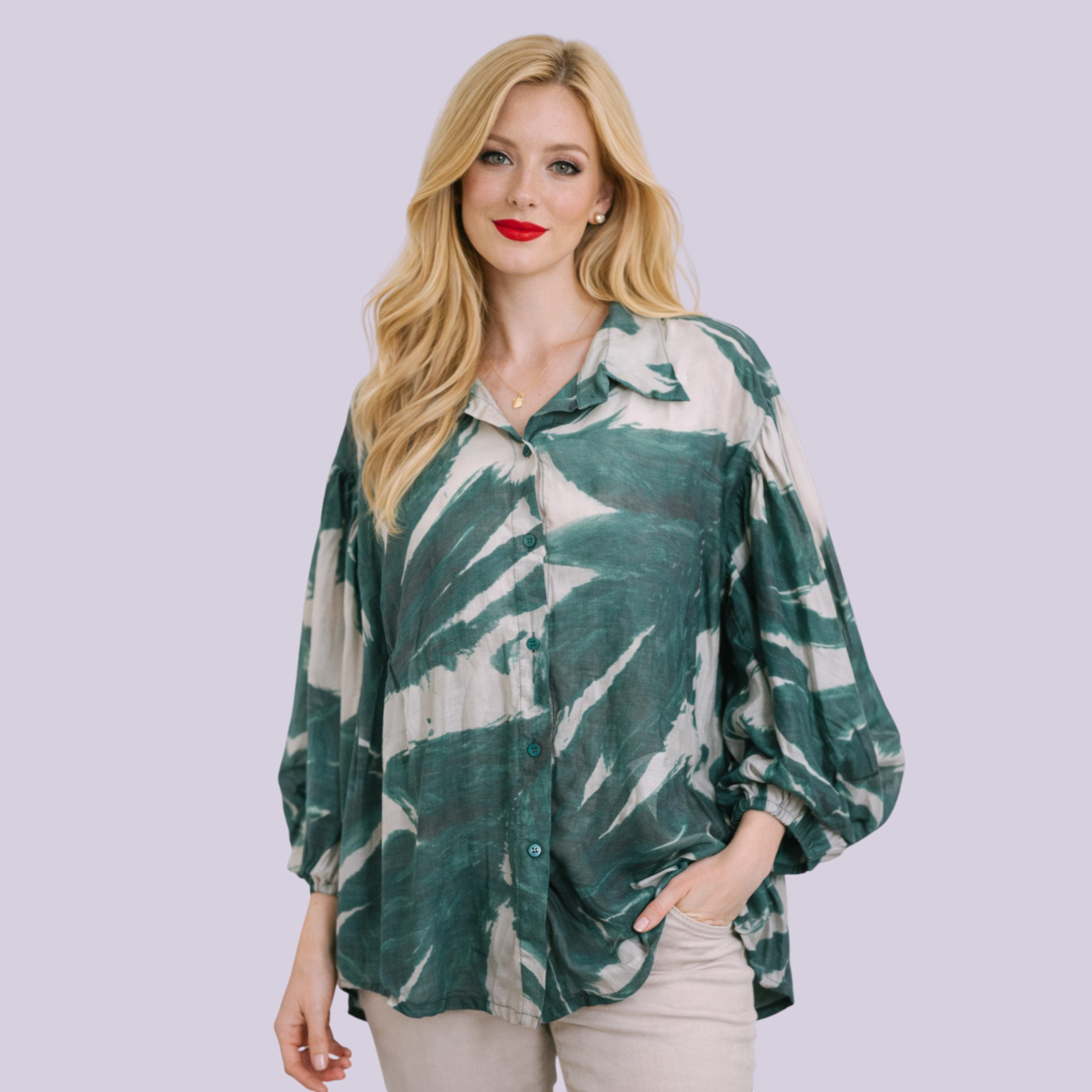 Caris Abstract Print Blouse , Feature Sleeve 14-20