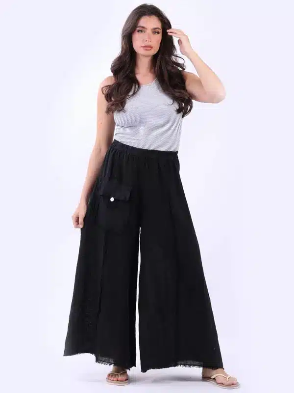 Petra Italian frayed edge palazzo linen trousers 10-16 - Image 9