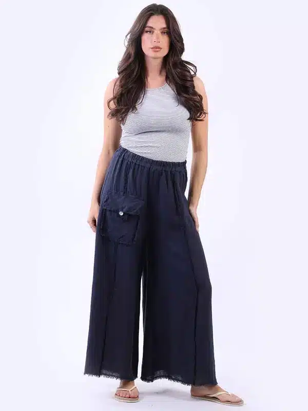 Petra Italian frayed edge palazzo linen trousers 10-16 - Image 7