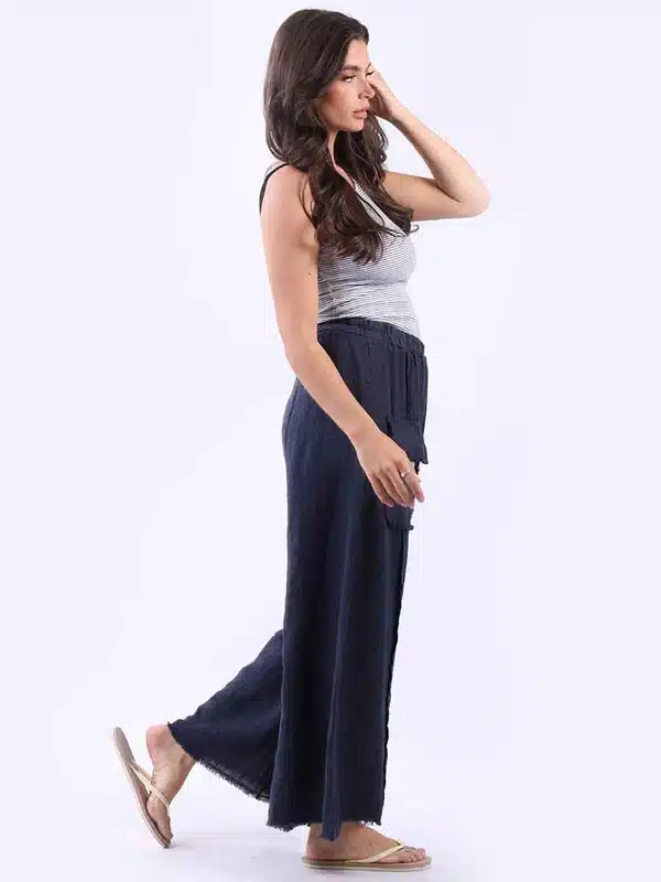 Petra Italian frayed edge palazzo linen trousers 10-16 - Image 6
