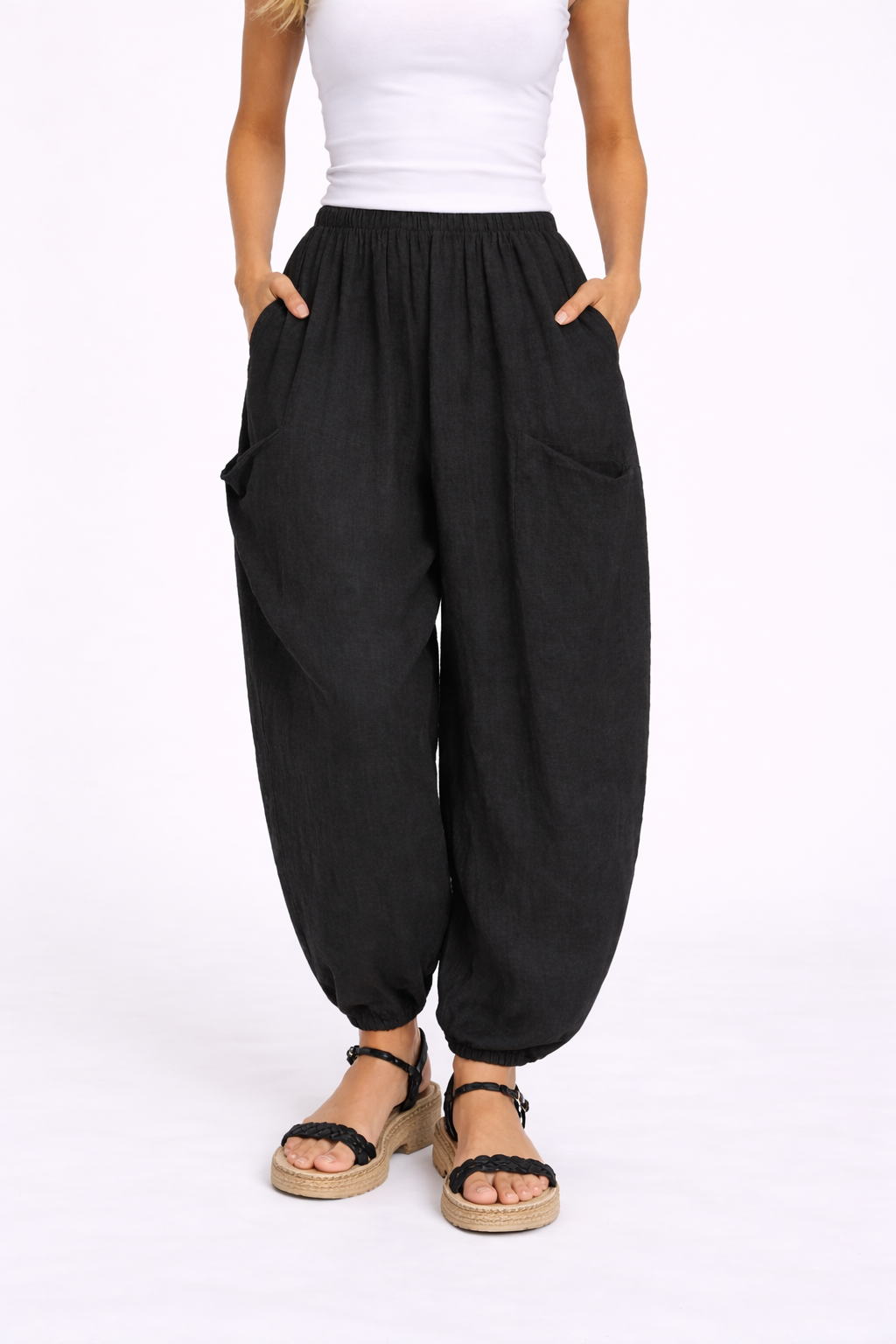 Delta Linen Mix Cocoon/Barrel Style Trousers 10-16 Sea Salt Collection - Image 8