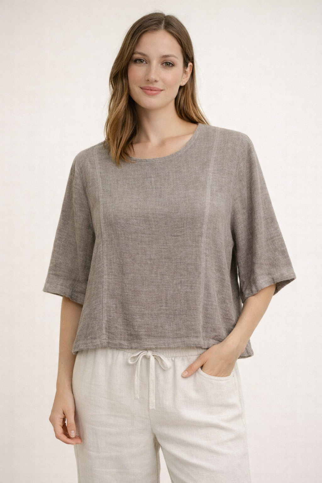 Clare : Short cropped Linen mix Top Sea Salt Collection 12-16 - Image 8
