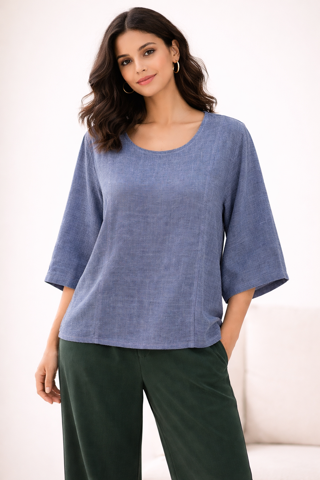 Clare : Short cropped Linen mix Top Sea Salt Collection 12-16 - Image 4