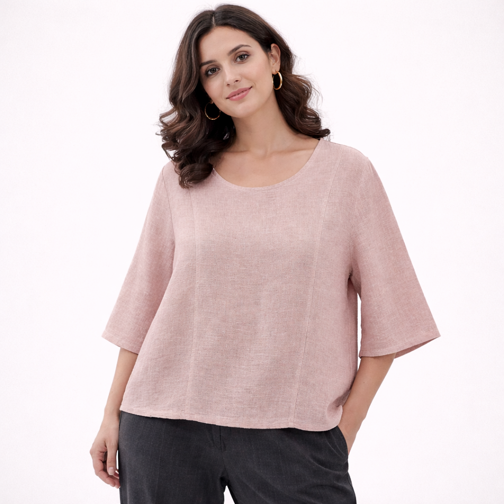 Clare : Short cropped Linen mix Top Sea Salt Collection 12-16 - Image 2