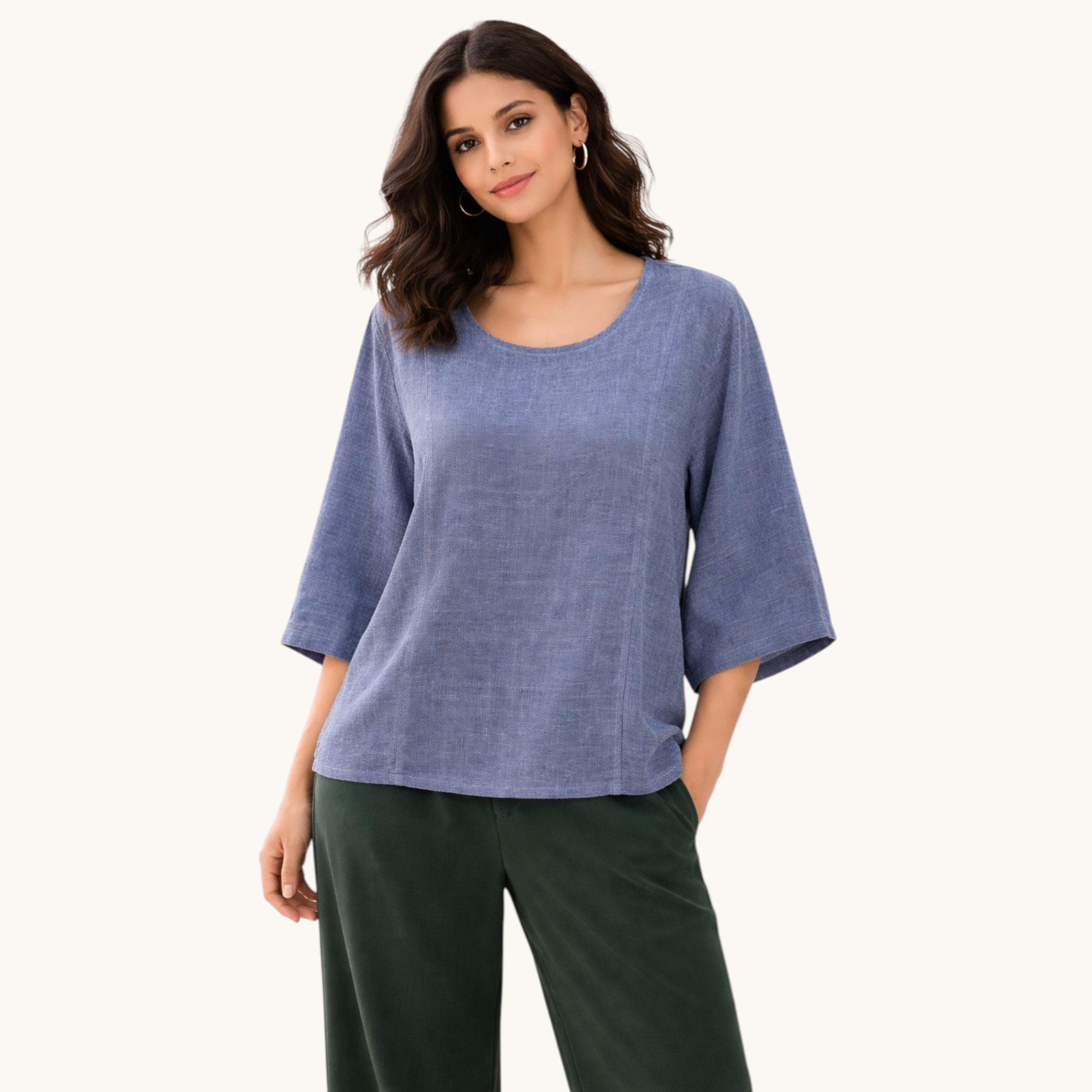 Clare : Short cropped Linen mix Top Sea Salt Collection 12-16