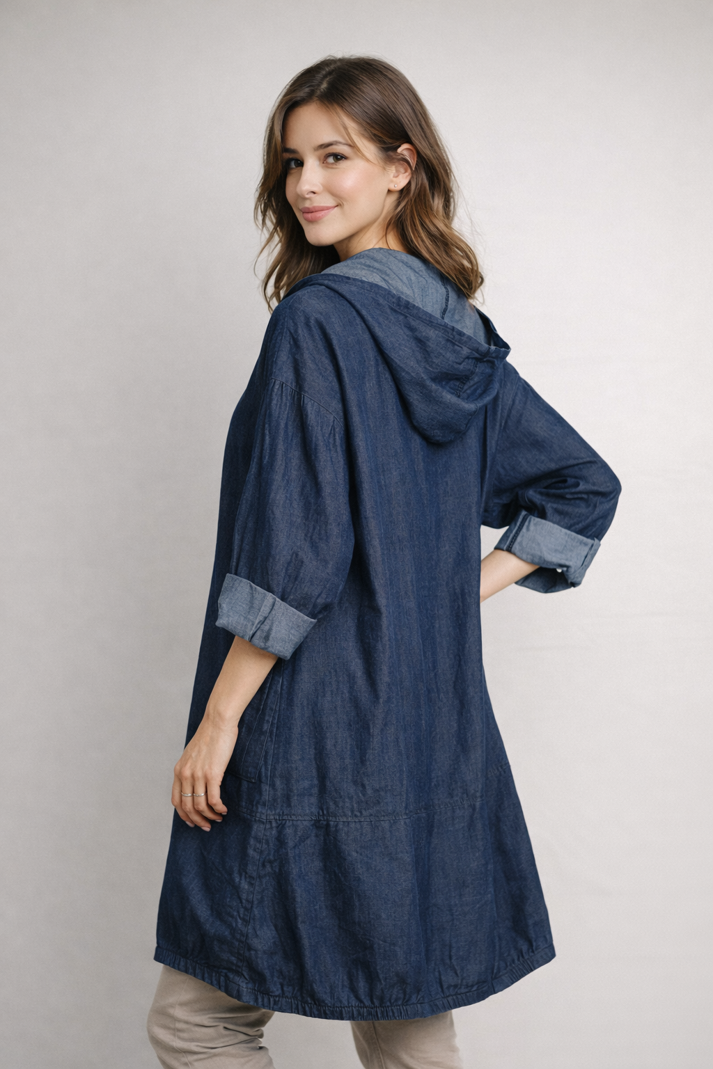 Vanda Dark denim Lightweight Hooded Zip Up Coat Size 16-22 - Image 3