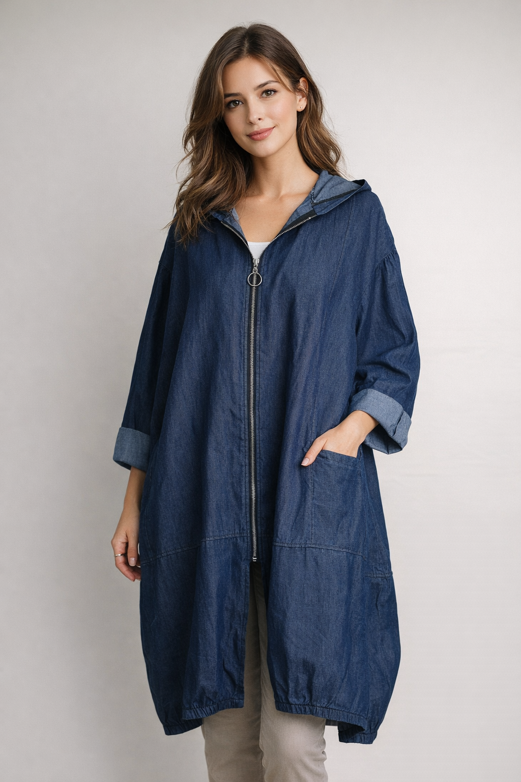 Vanda Dark denim Lightweight Hooded Zip Up Coat Size 16-22 - Image 2
