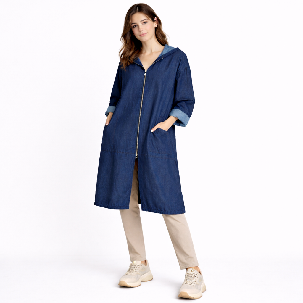 Vanda Dark denim Lightweight Hooded Zip Up Coat Size 16-22