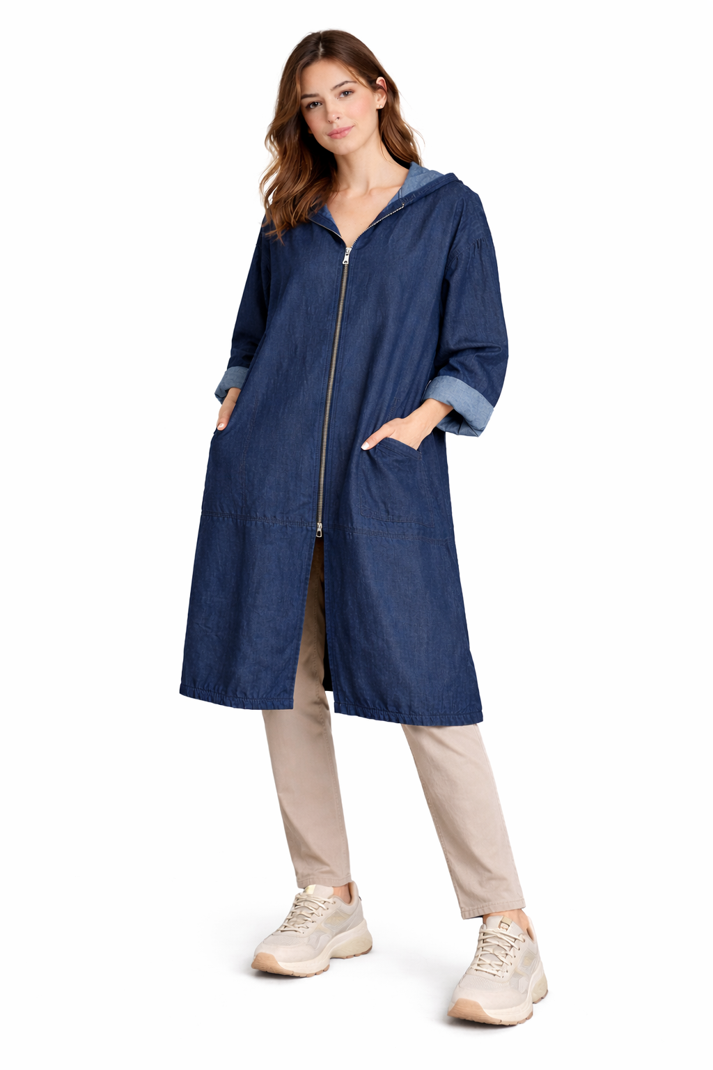 Vanda Dark denim Lightweight Hooded Zip Up Coat Size 16-22 - Image 4