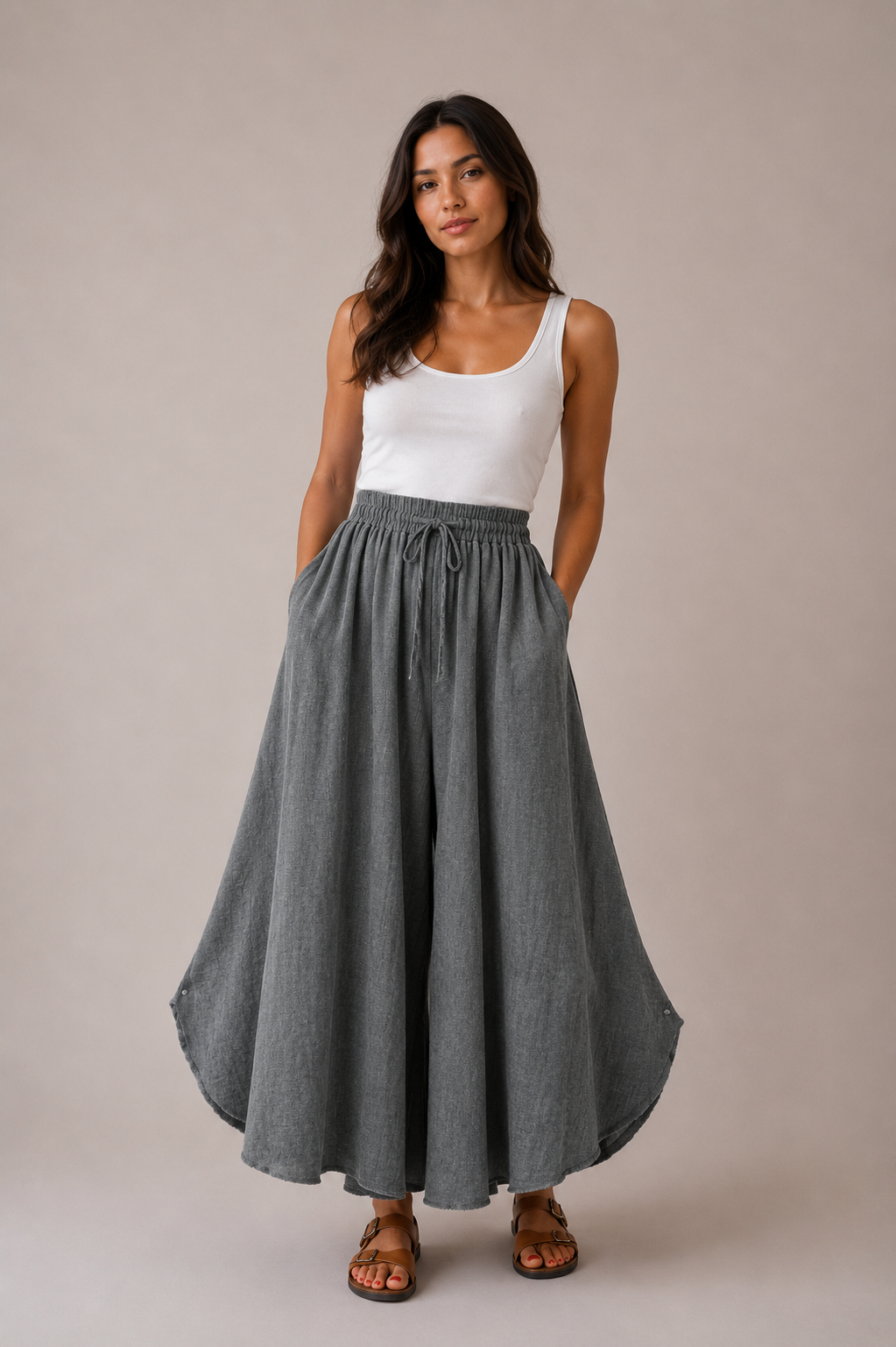 Melissa Linen Mix Extra Flared Culottes 12-18 Sea Salt Collection - Image 2
