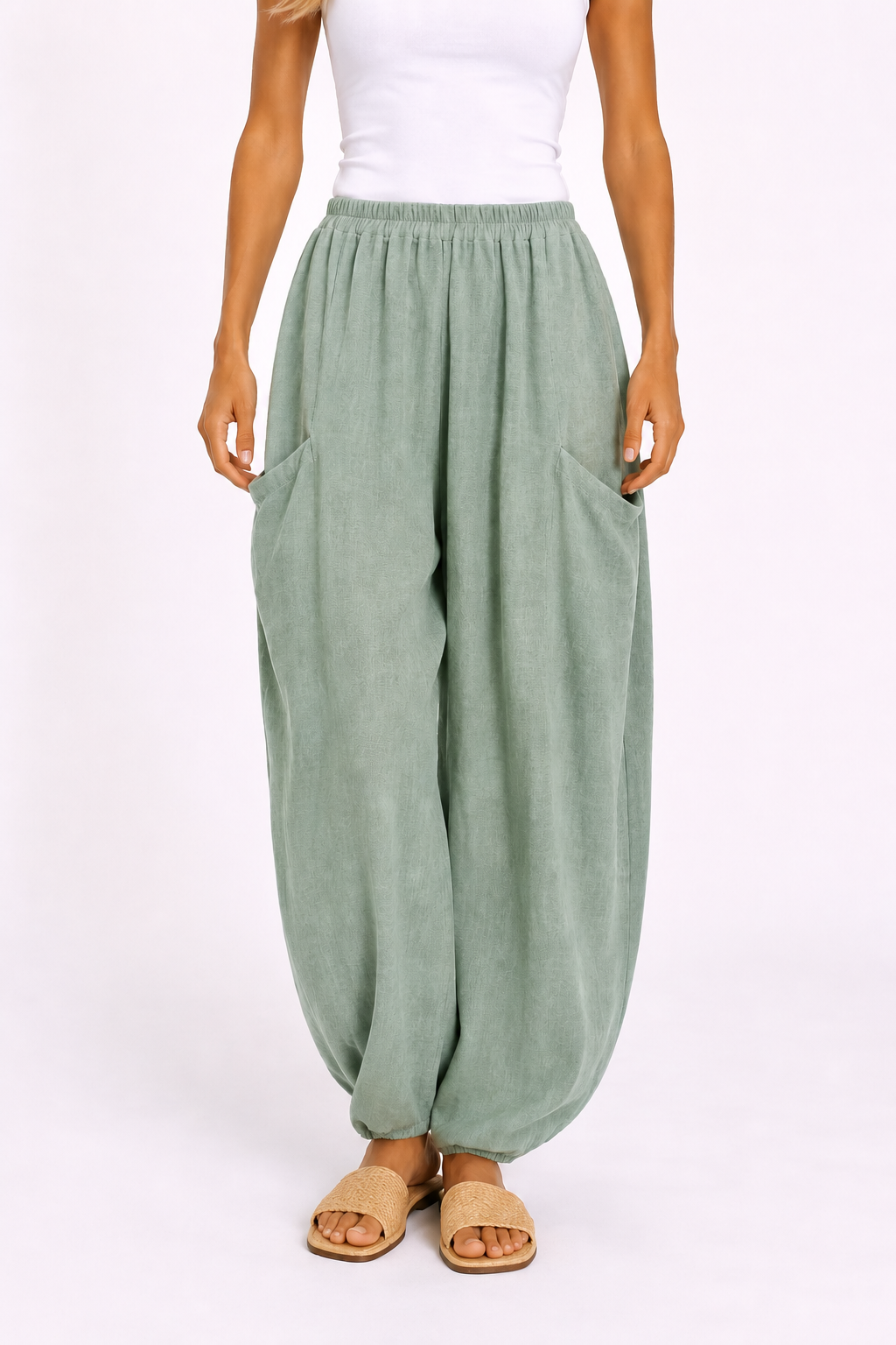 Delta Linen Mix Cocoon/Barrel Style Trousers 10-16 Sea Salt Collection - Image 2