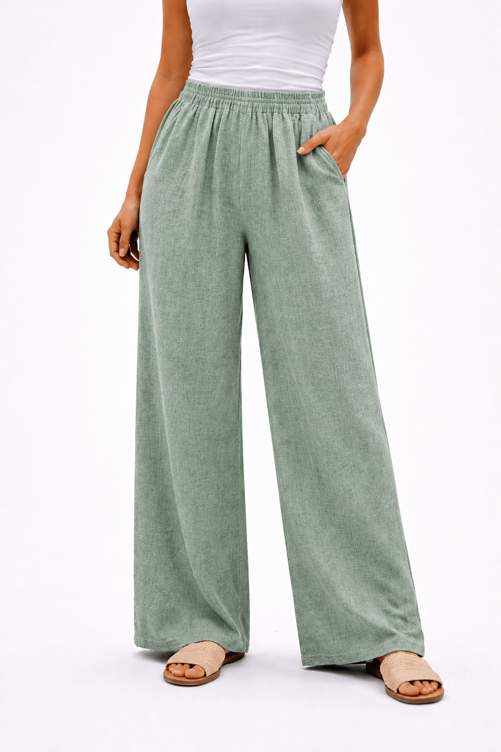 Dante Linen Mix Palazzo Trousers - Sea Salt Collection Size 12-16 - Image 2