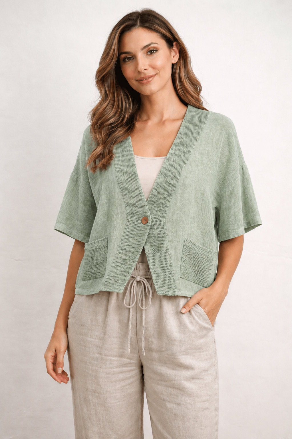 Daphne Linen mix boxy Jacket 12-20 Sea Salt Collection - Image 6