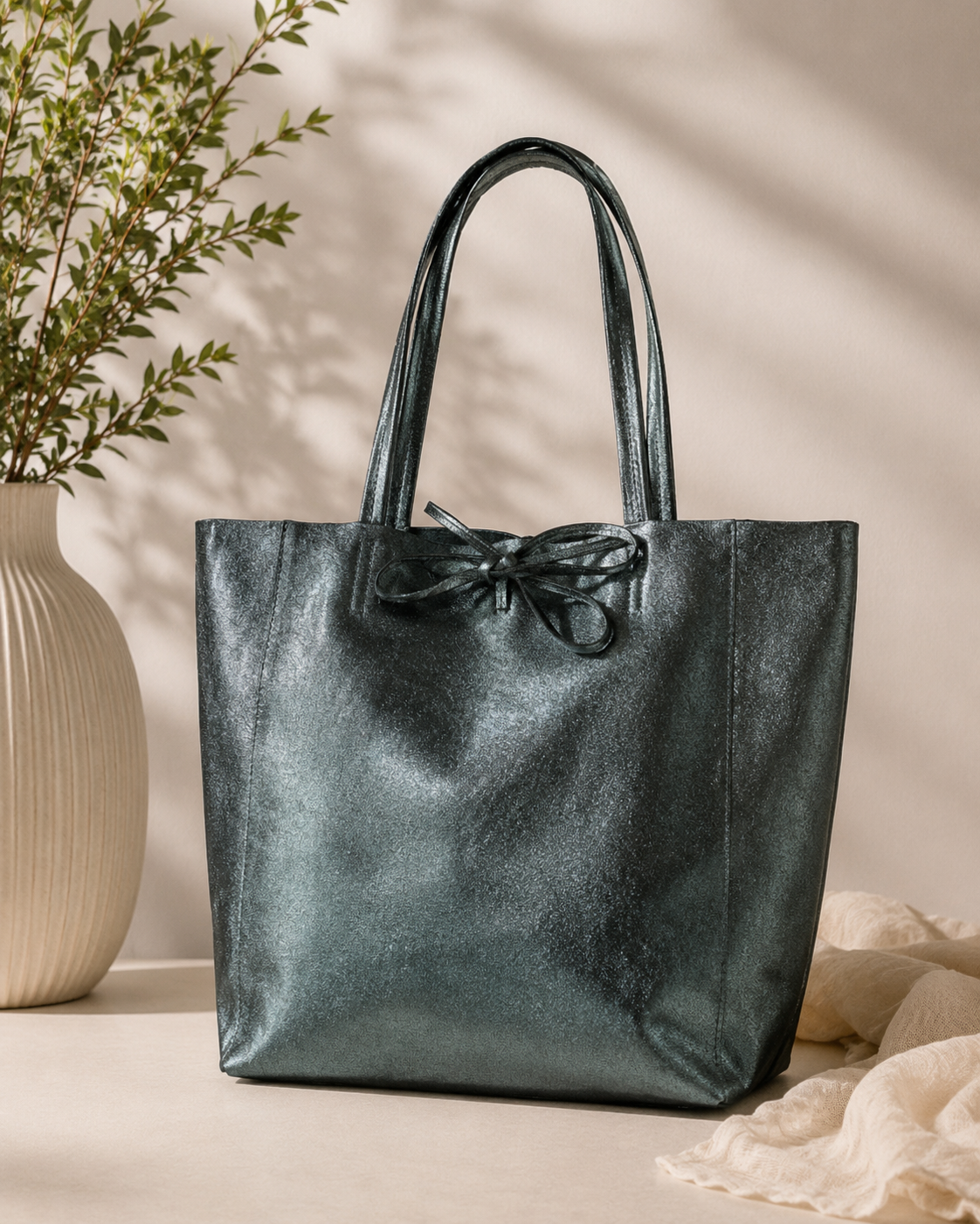 Metallic Leather Tote Bag - Image 9