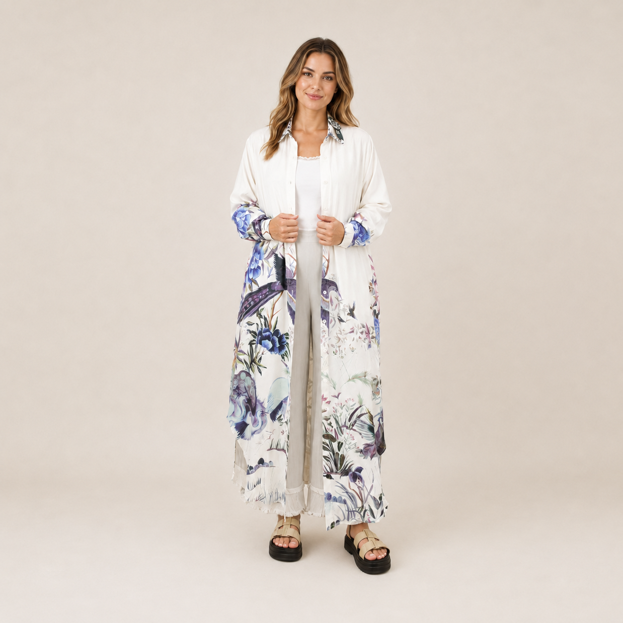 Loweri Botanical Print Long Shirt Dress Size 18-22