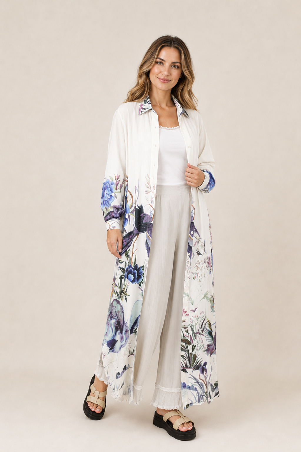 Loweri Botanical Print Long Shirt Dress Size 18-22 - Image 3