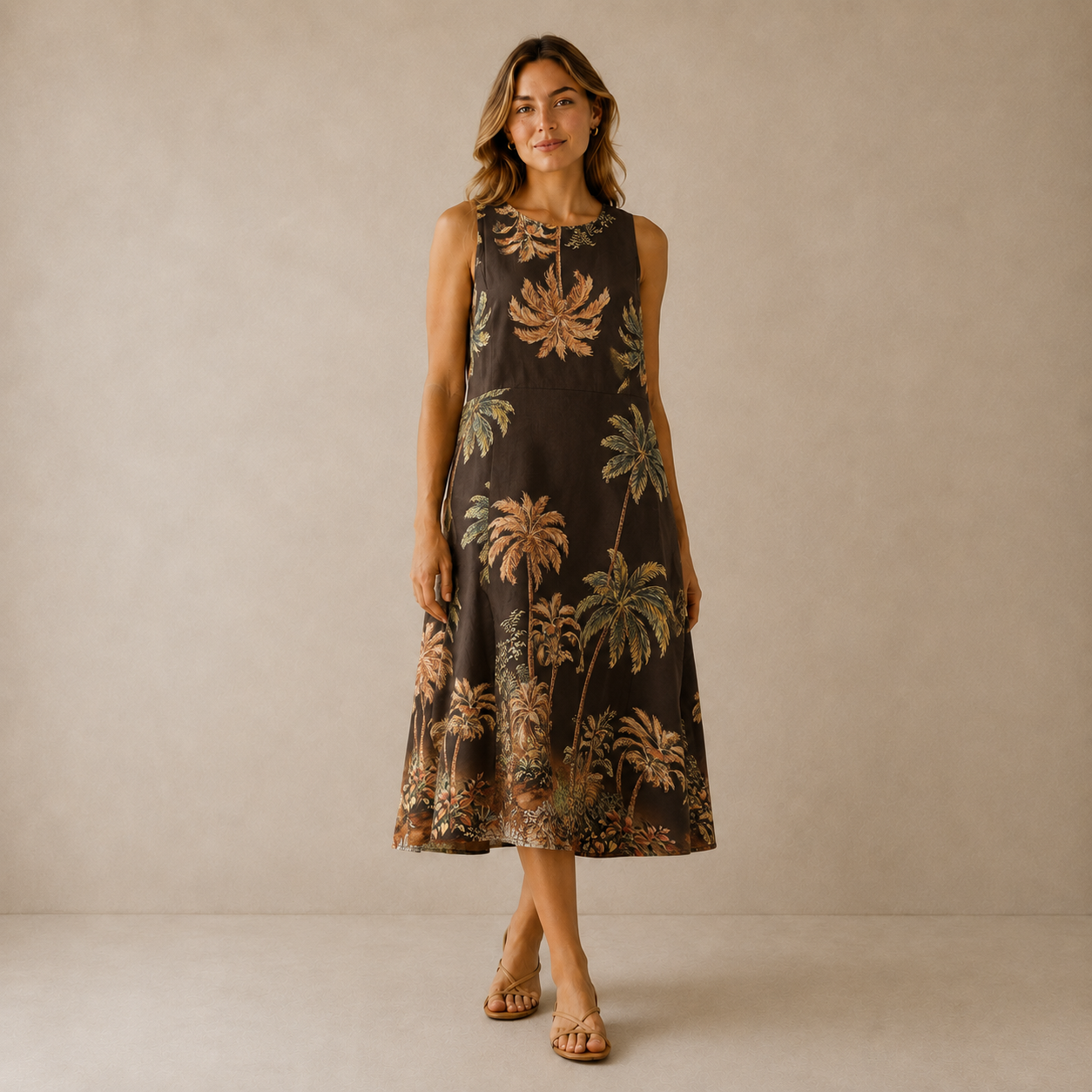 San Remo A Line Style Sleeveless Dress Abstract Print 14-16