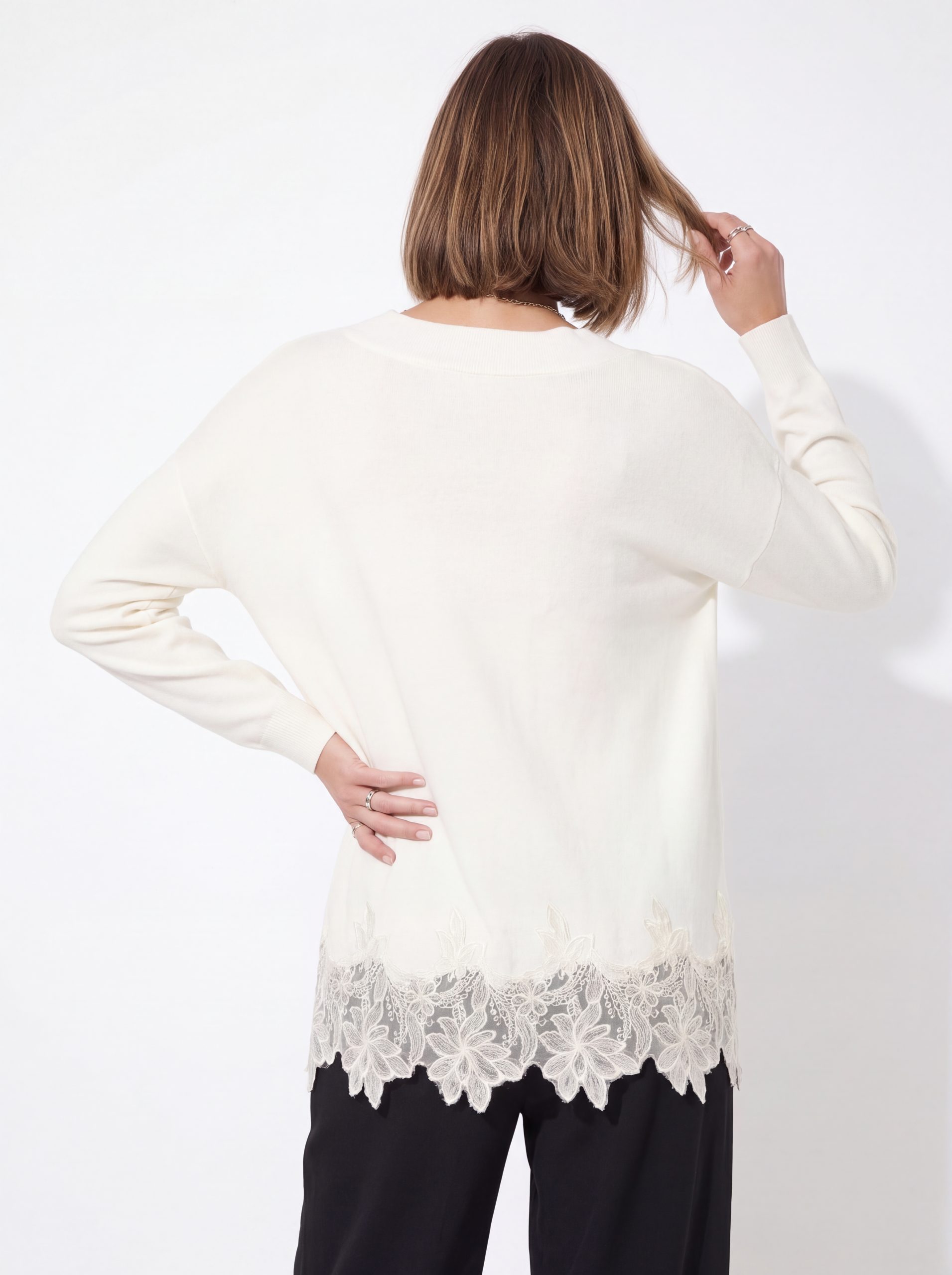 Nydia Lace trip Slash Kneck Sweater size 14-20 - Image 2