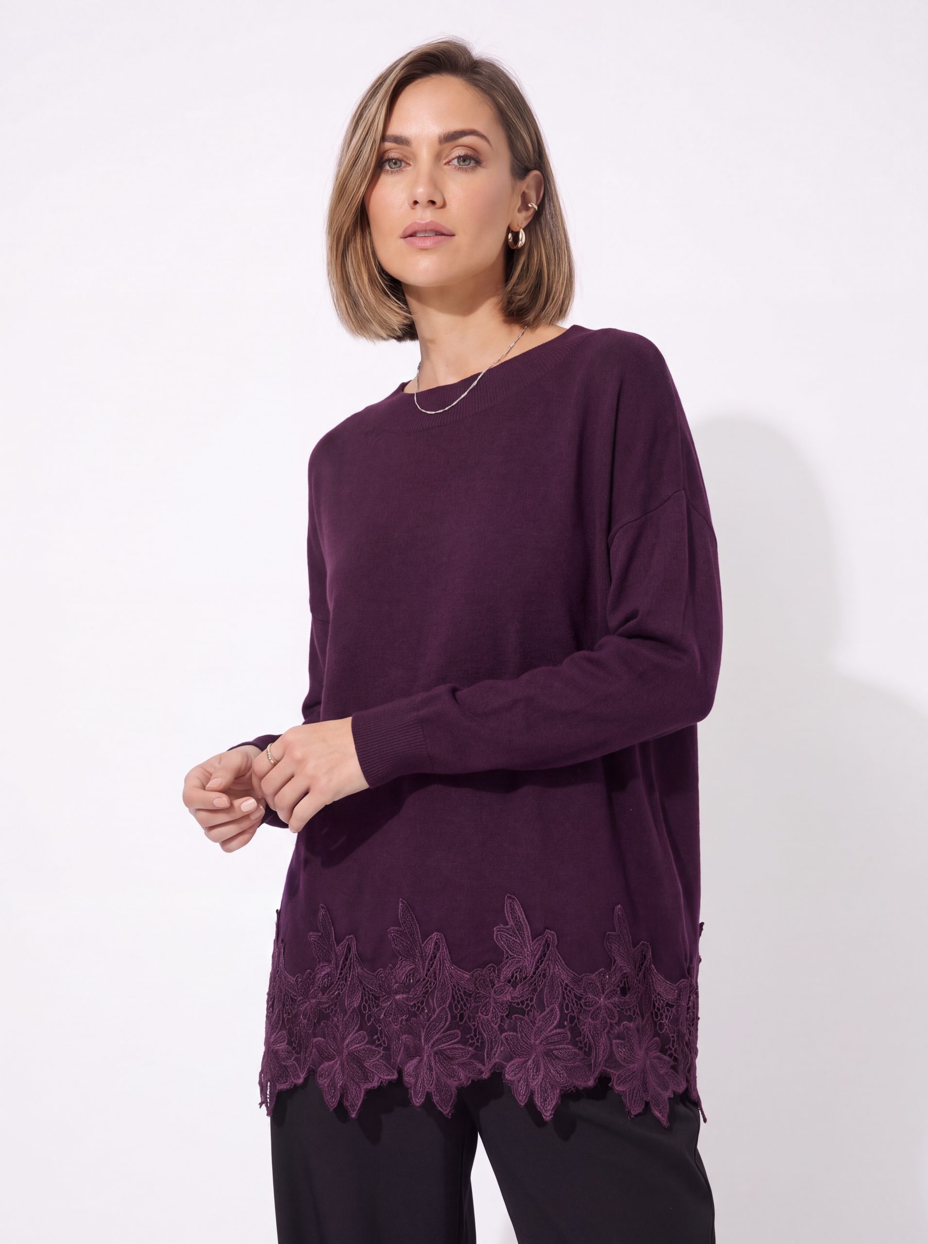 Nydia Lace trip Slash Kneck Sweater size 14-20 - Image 3