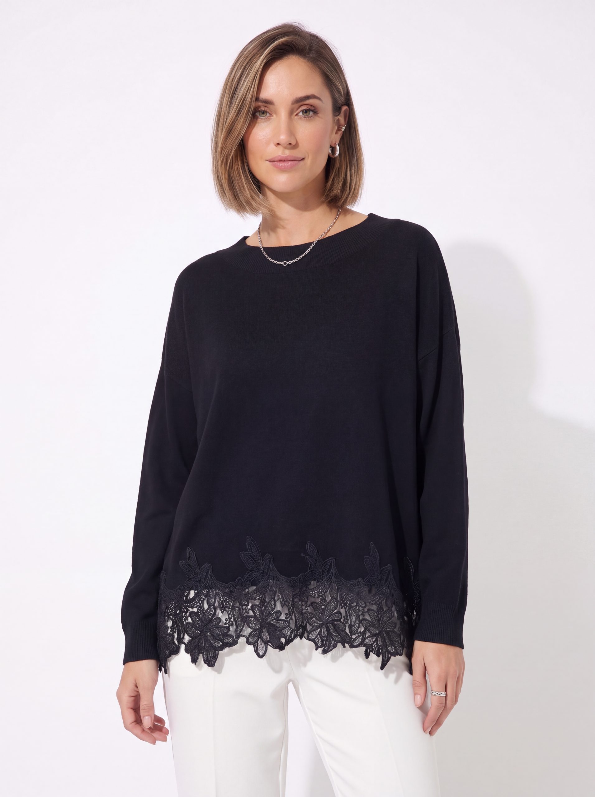 Nydia Lace trip Slash Kneck Sweater size 14-20 - Image 4