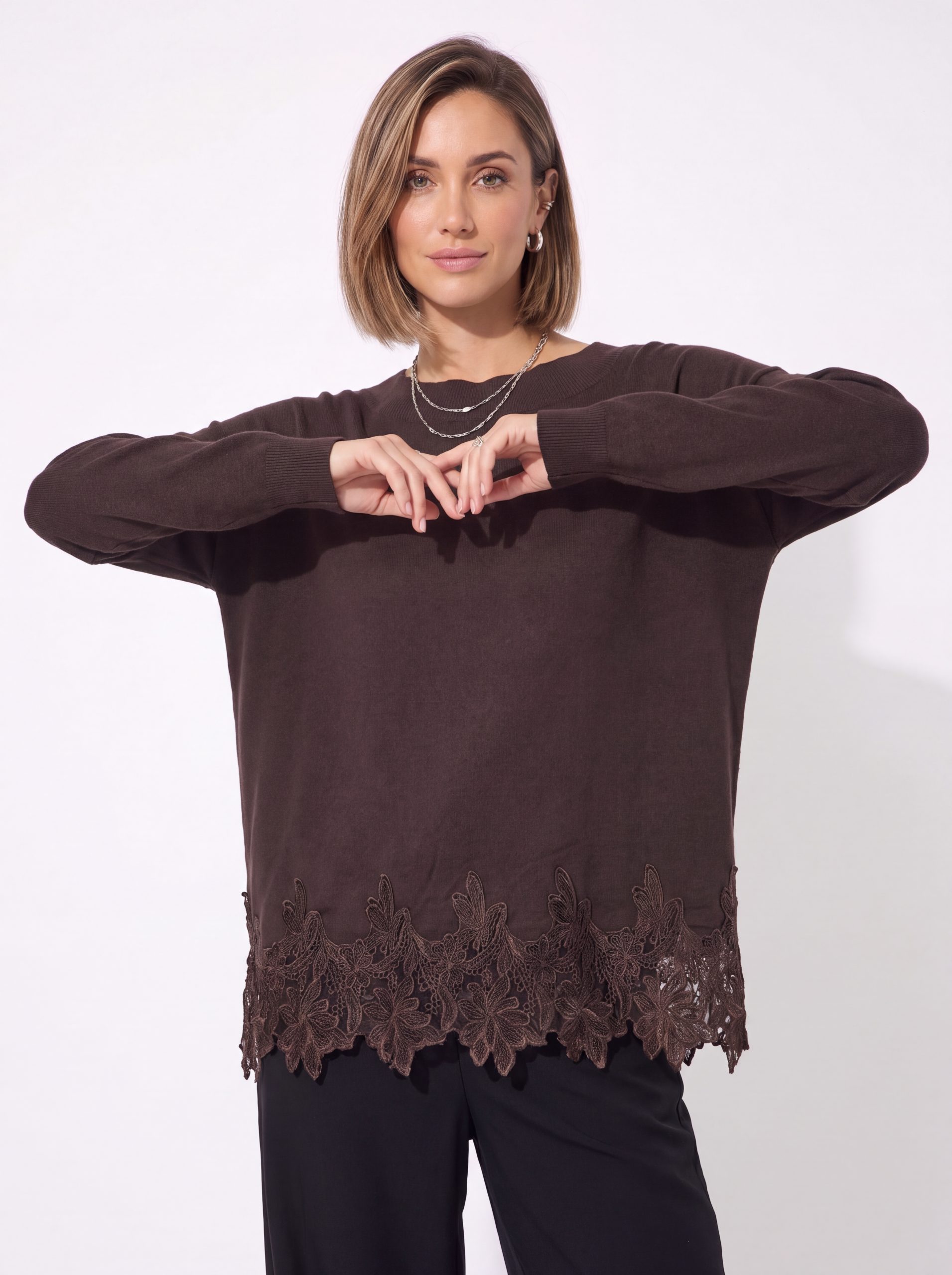 Nydia Lace trip Slash Kneck Sweater size 14-20 - Image 5